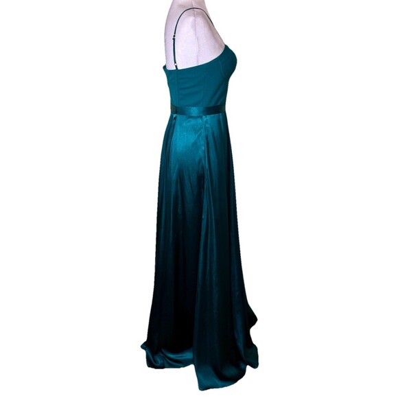 Galena Signature Teal Satin Maxi Spaghetti Strap Corset Bodice Flowy A-Line Sz 2 - Picture 4 of 8